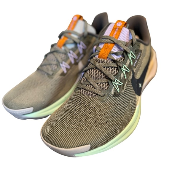 Nike Olive Green Sneakers with Mint Purple and Orange Accents main image 10